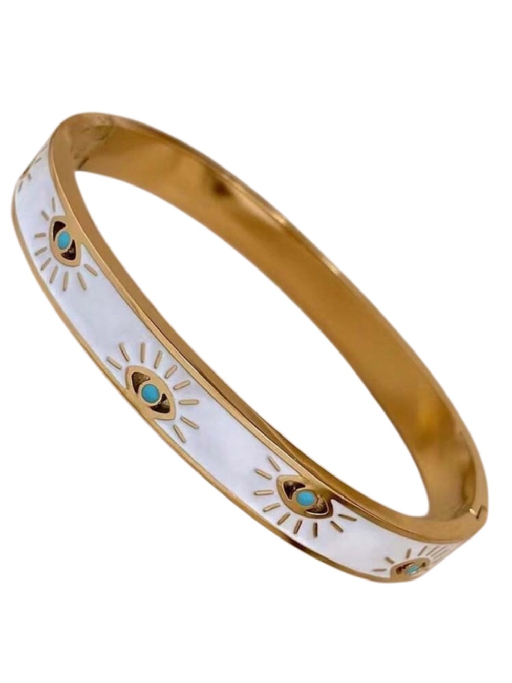 Turkish Evil Eye Gold Plated Stainless Steel Bangle Bracelet - Picture 3 of 5